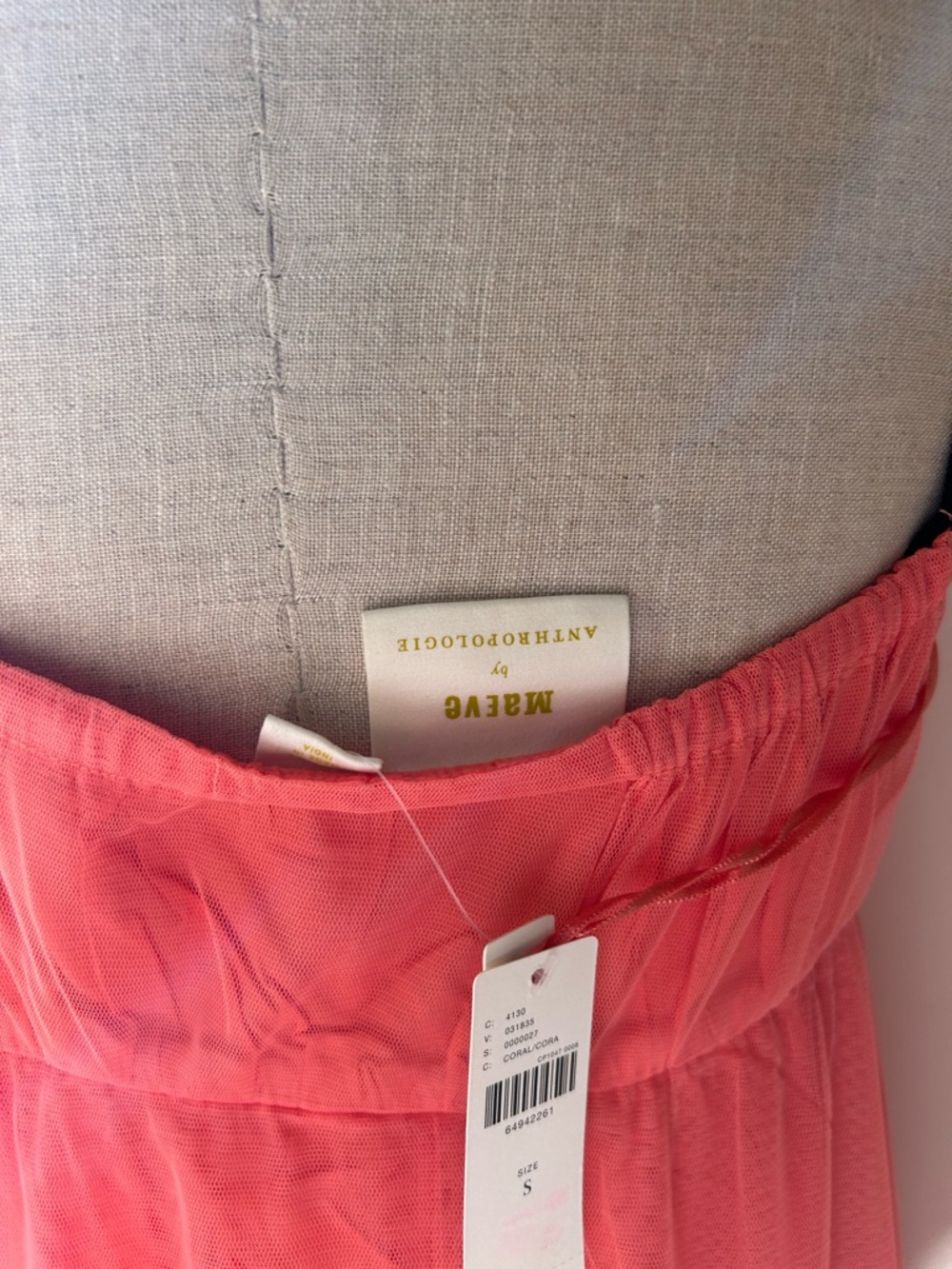Maeve Anthropologie Coral tulle Maxi Dress with Spaghetti Straps Small - Picture 11 of 11